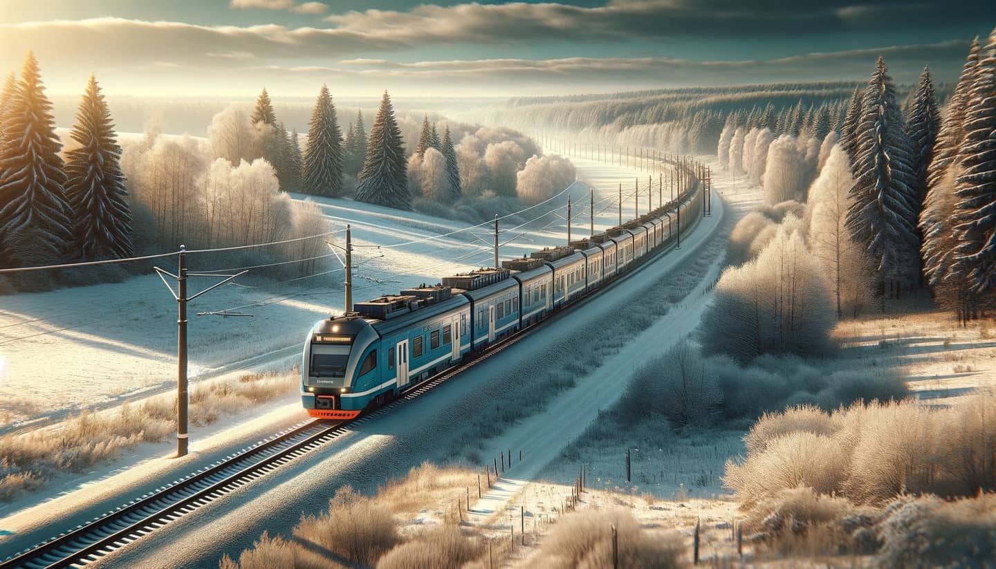 Электричка едет на север с дымом